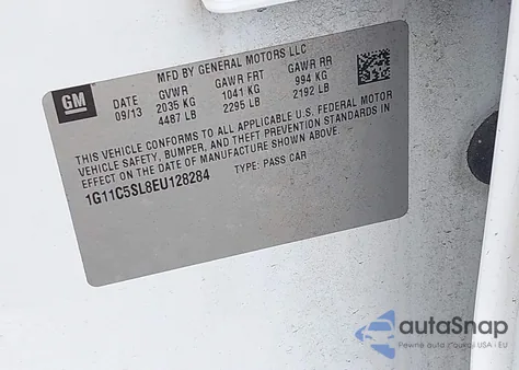 2014 Chevrolet Malibu 1Lt from USA, damaged, VIN 1G11C5SL8EU128284